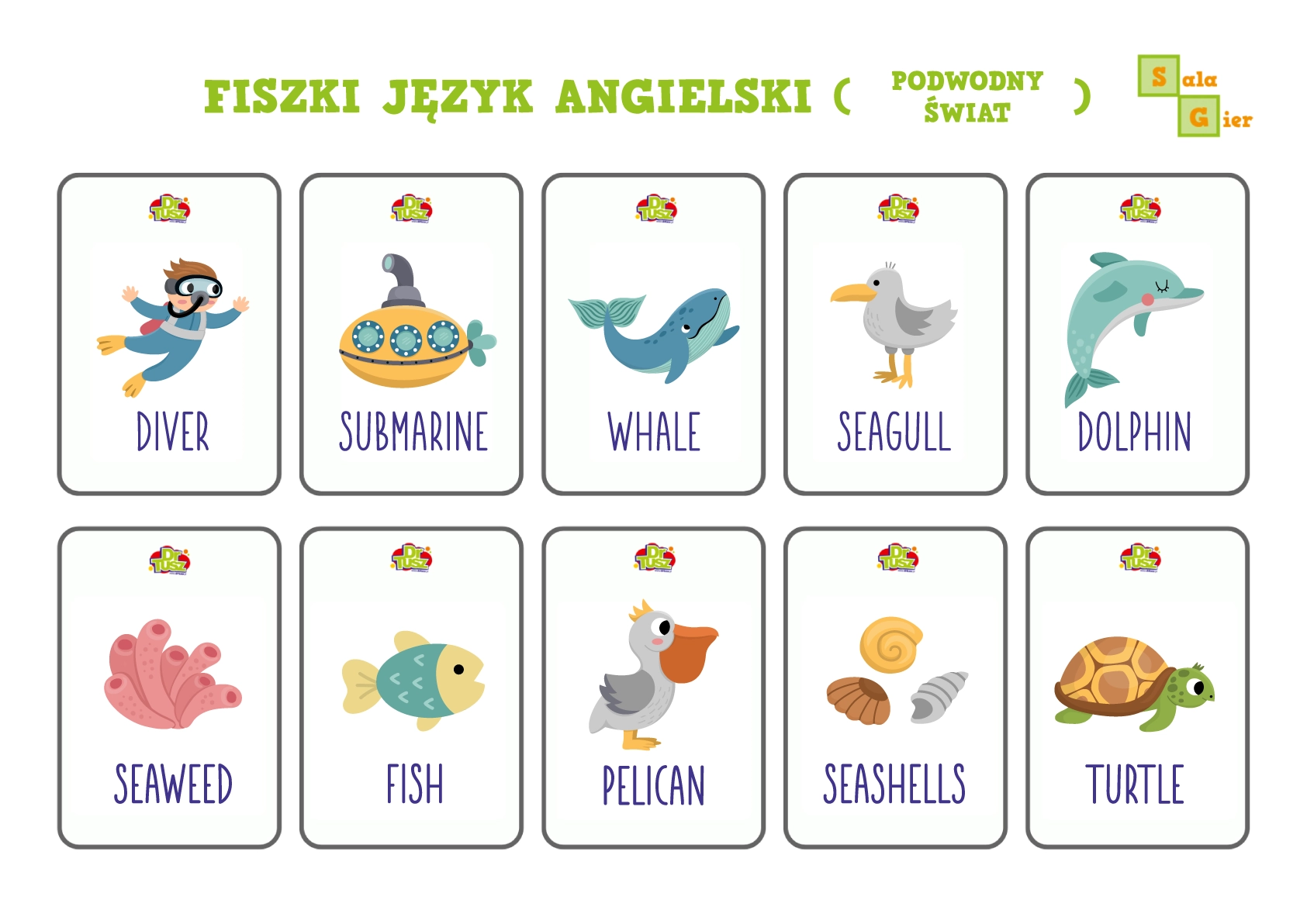 Fiszki z podwodnym światem w języku angielskim